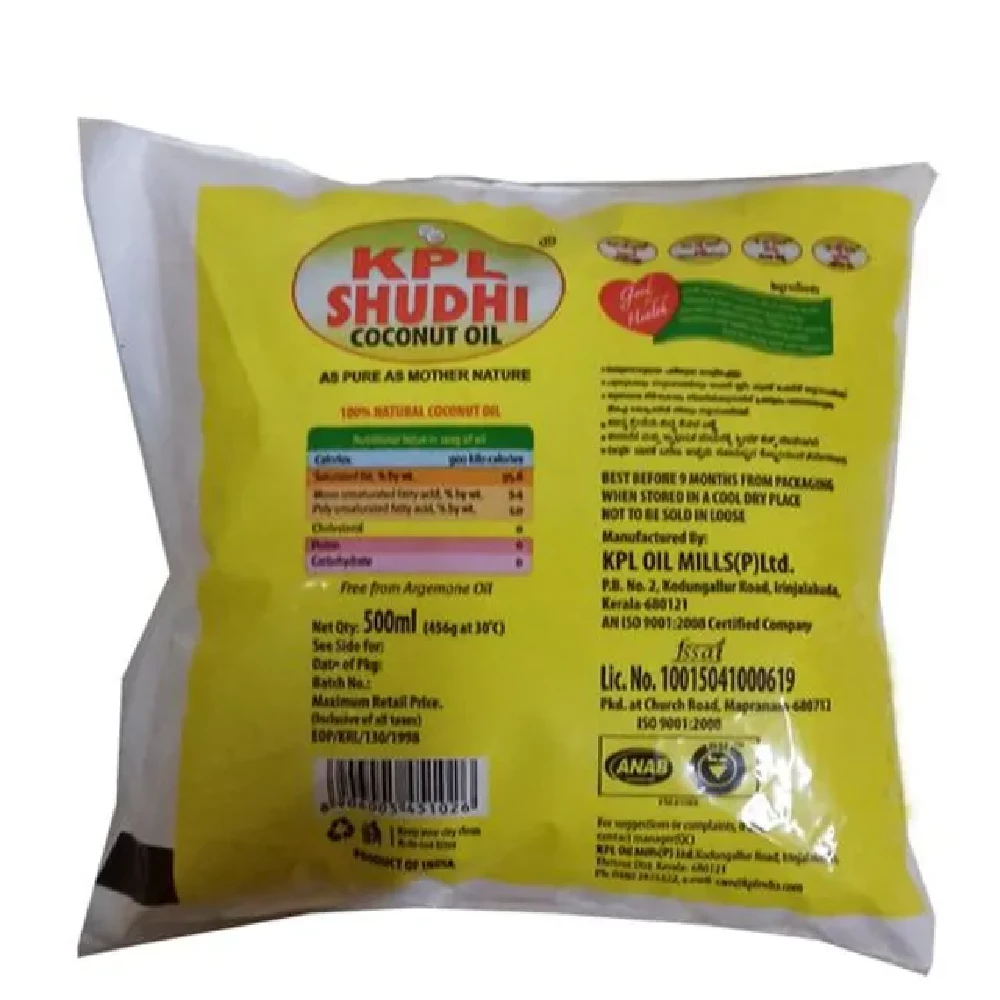 Kpl Shudhi Coconut Oil, 500 ml Pouch-2.webp
